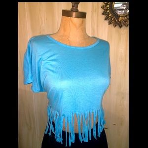 Baby Blue Fringe Crop Top